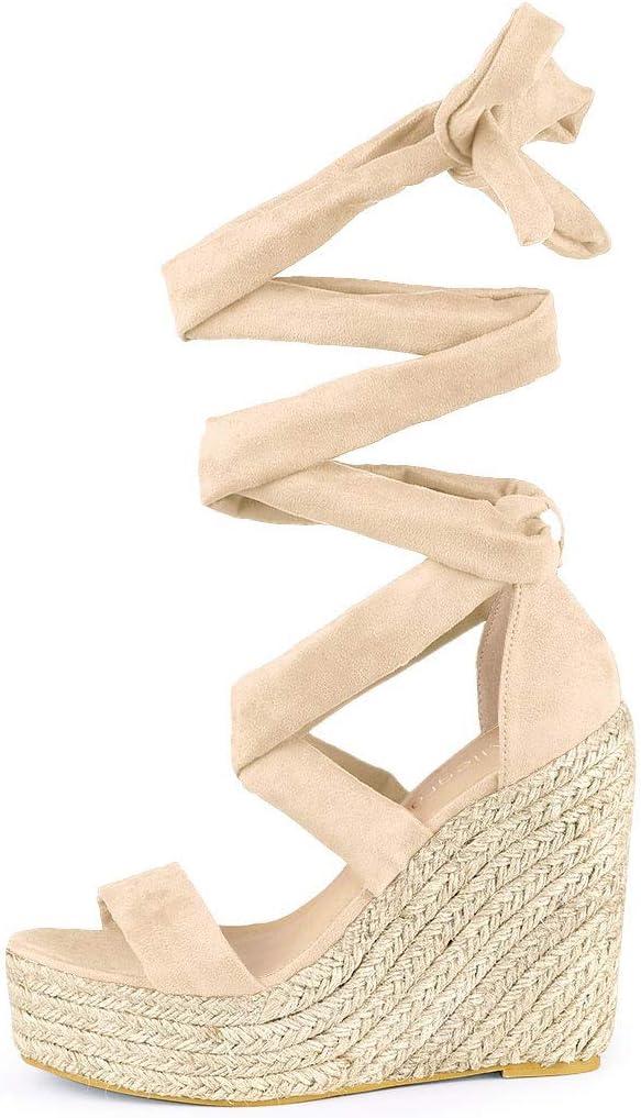 imageAllegra K Womens Espadrilles Platform Sandals Lace Up Open Toe Wedges HeelsBeige