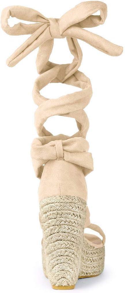 imageAllegra K Womens Espadrilles Platform Sandals Lace Up Open Toe Wedges HeelsBeige
