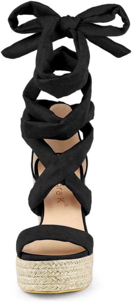 imageAllegra K Womens Espadrilles Platform Sandals Lace Up Open Toe Wedges HeelsBlack