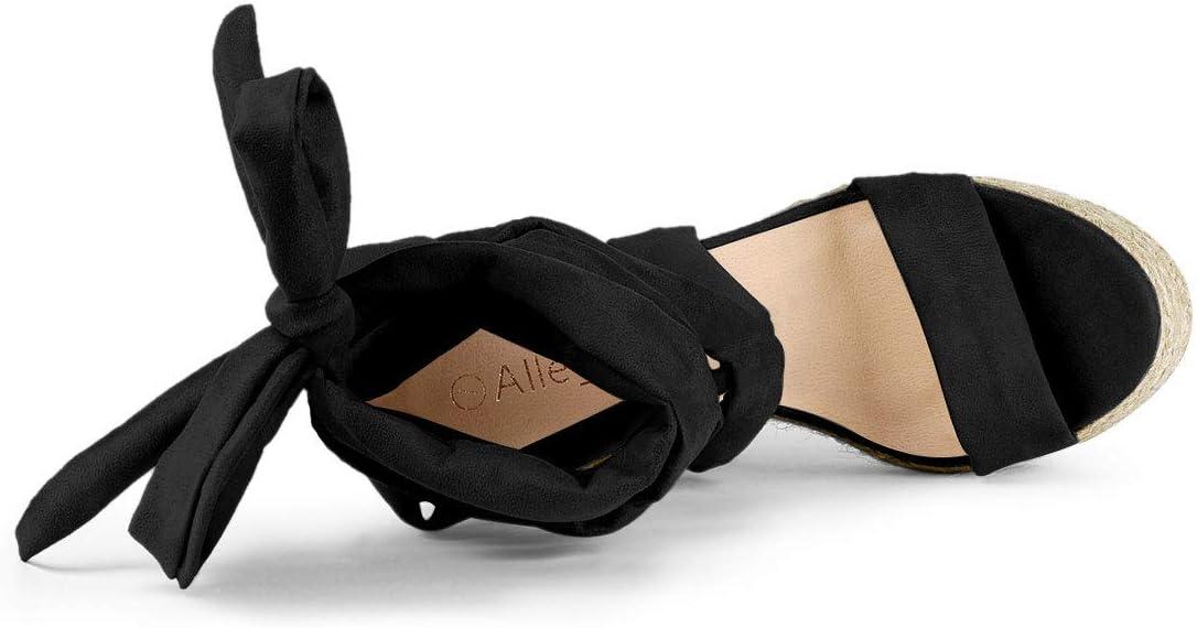 imageAllegra K Womens Espadrilles Platform Sandals Lace Up Open Toe Wedges HeelsBlack