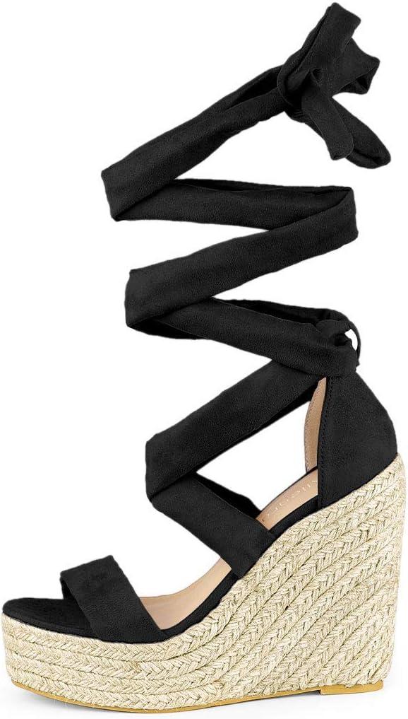 imageAllegra K Womens Espadrilles Platform Sandals Lace Up Open Toe Wedges HeelsBlack