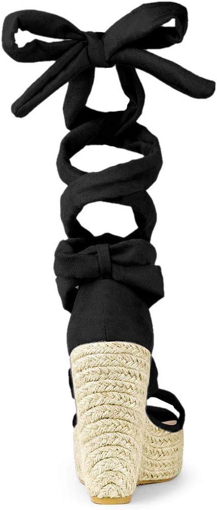 imageAllegra K Womens Espadrilles Platform Sandals Lace Up Open Toe Wedges HeelsBlack