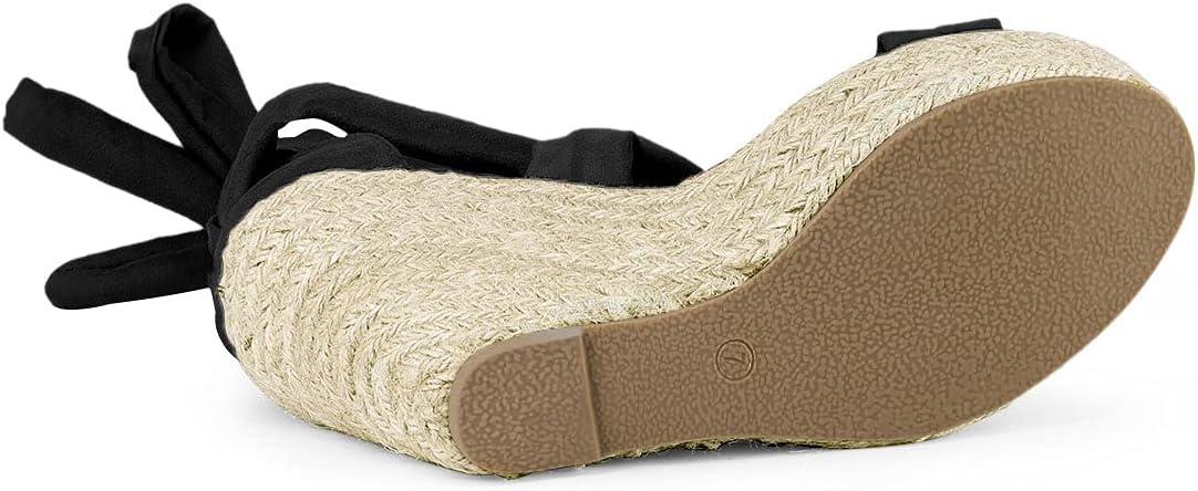 imageAllegra K Womens Espadrilles Platform Sandals Lace Up Open Toe Wedges HeelsBlack