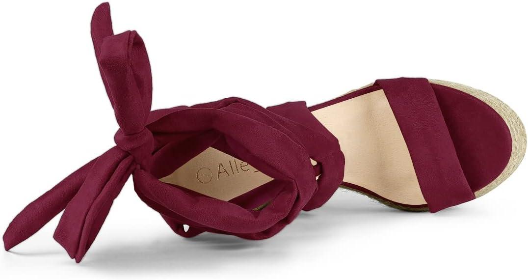 imageAllegra K Womens Espadrilles Platform Sandals Lace Up Open Toe Wedges HeelsBurgundy