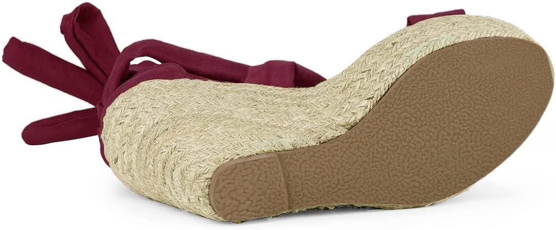 imageAllegra K Womens Espadrilles Platform Sandals Lace Up Open Toe Wedges HeelsBurgundy