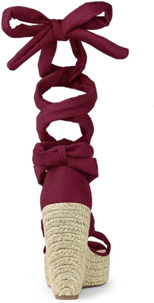 imageAllegra K Womens Espadrilles Platform Sandals Lace Up Open Toe Wedges HeelsBurgundy