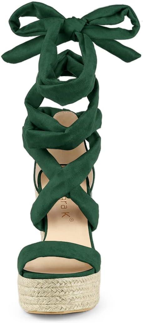 imageAllegra K Womens Espadrilles Platform Sandals Lace Up Open Toe Wedges HeelsGreen