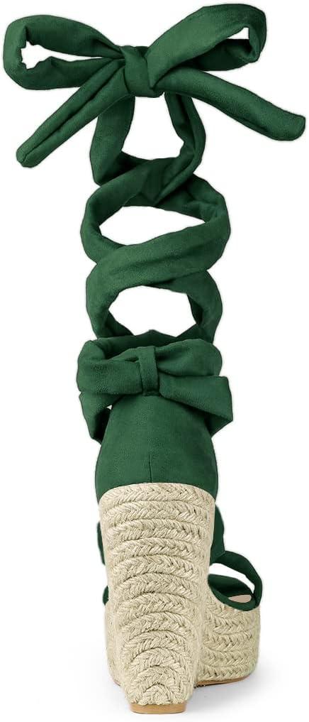 imageAllegra K Womens Espadrilles Platform Sandals Lace Up Open Toe Wedges HeelsGreen
