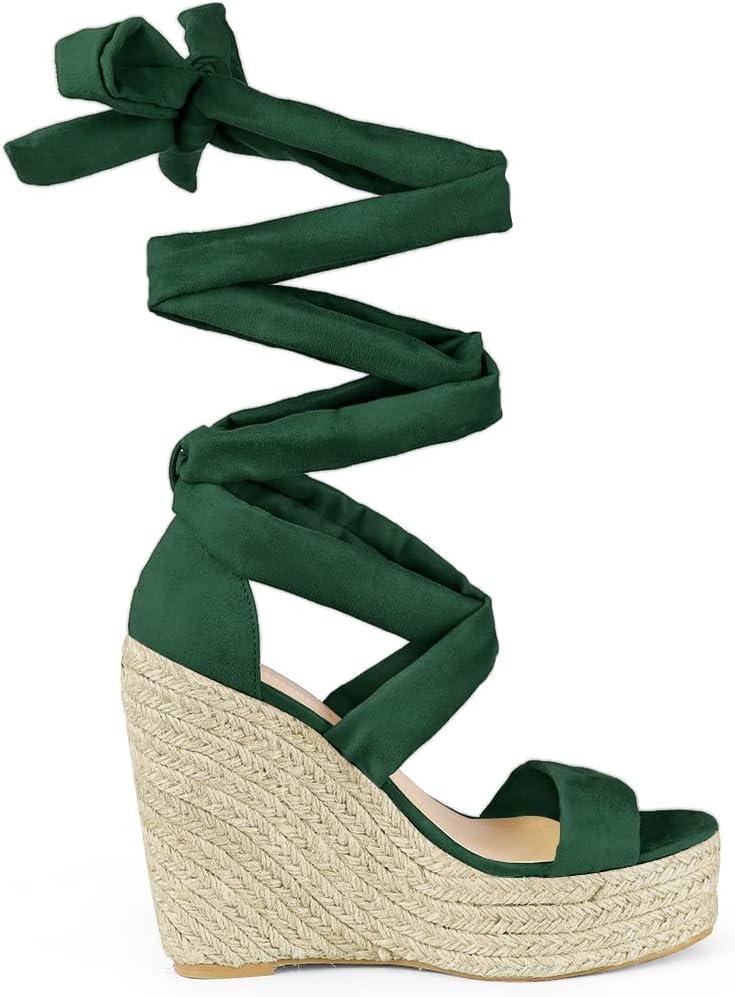 imageAllegra K Womens Espadrilles Platform Sandals Lace Up Open Toe Wedges HeelsGreen