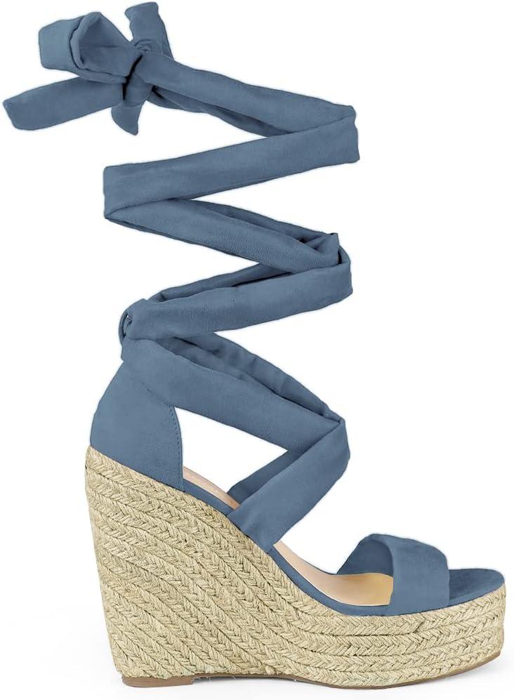 imageAllegra K Womens Espadrilles Platform Sandals Lace Up Open Toe Wedges HeelsHaze Blue
