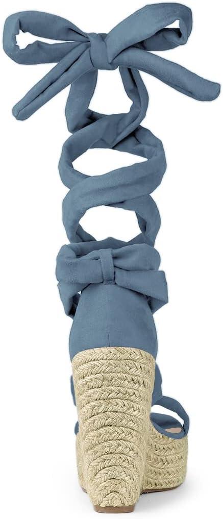 imageAllegra K Womens Espadrilles Platform Sandals Lace Up Open Toe Wedges HeelsHaze Blue