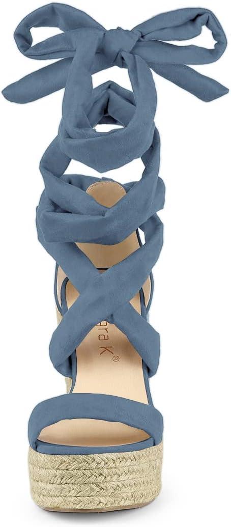 imageAllegra K Womens Espadrilles Platform Sandals Lace Up Open Toe Wedges HeelsHaze Blue