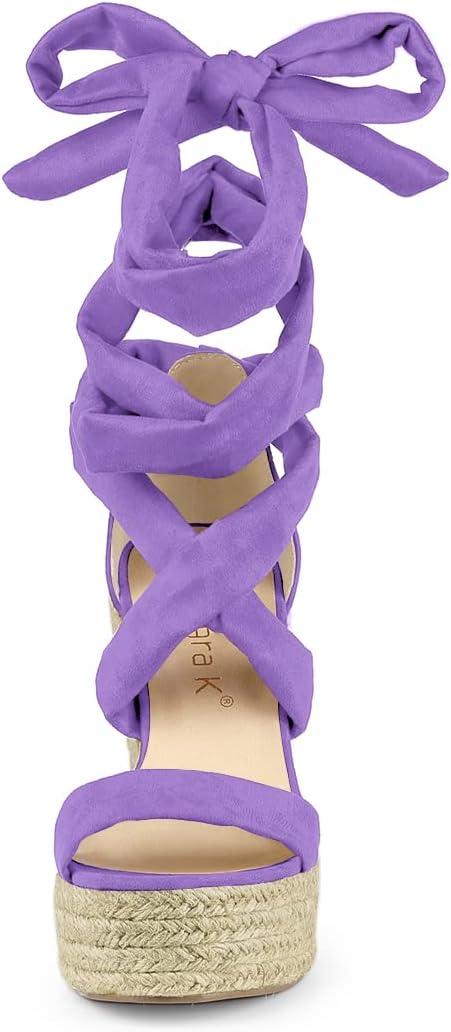 imageAllegra K Womens Espadrilles Platform Sandals Lace Up Open Toe Wedges HeelsPurple