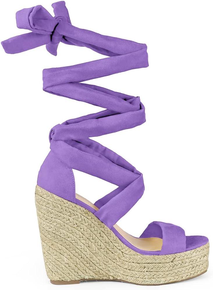 imageAllegra K Womens Espadrilles Platform Sandals Lace Up Open Toe Wedges HeelsPurple
