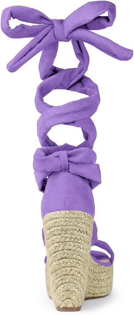 imageAllegra K Womens Espadrilles Platform Sandals Lace Up Open Toe Wedges HeelsPurple