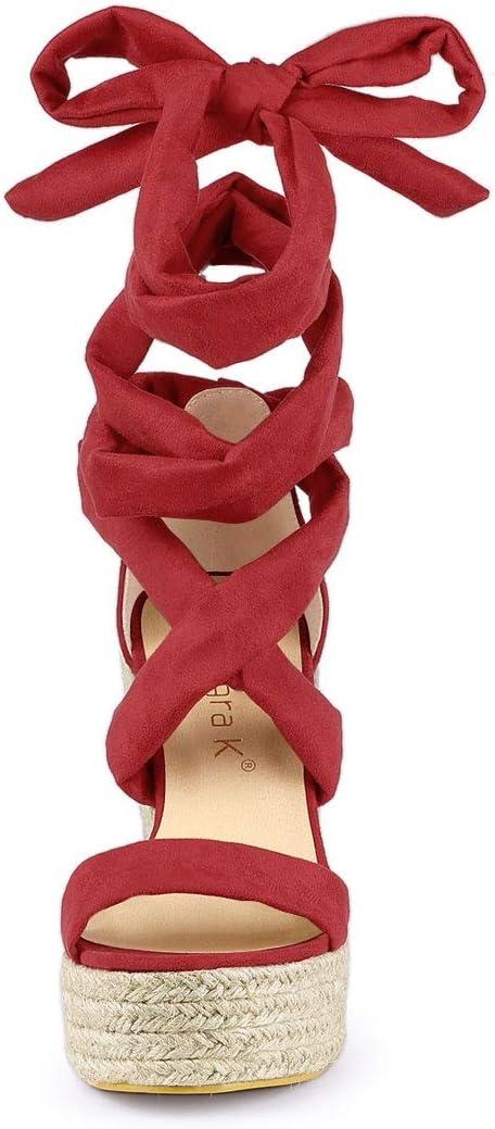 imageAllegra K Womens Espadrilles Platform Sandals Lace Up Open Toe Wedges HeelsRed