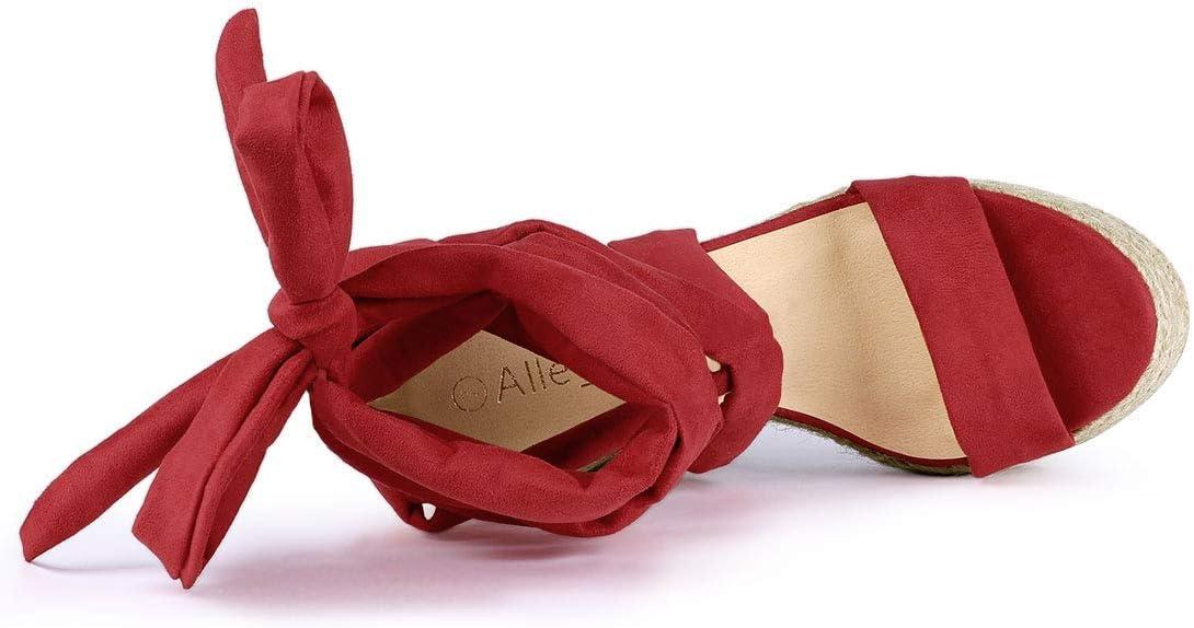 imageAllegra K Womens Espadrilles Platform Sandals Lace Up Open Toe Wedges HeelsRed