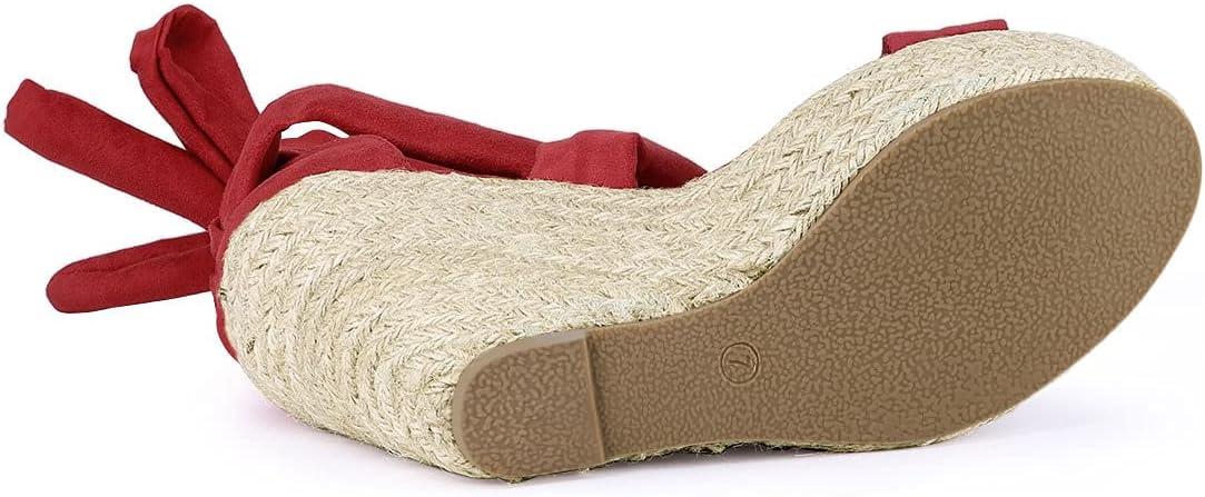 imageAllegra K Womens Espadrilles Platform Sandals Lace Up Open Toe Wedges HeelsRed