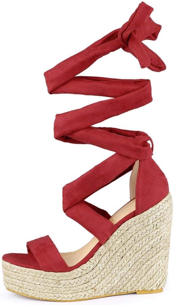 imageAllegra K Womens Espadrilles Platform Sandals Lace Up Open Toe Wedges HeelsRed
