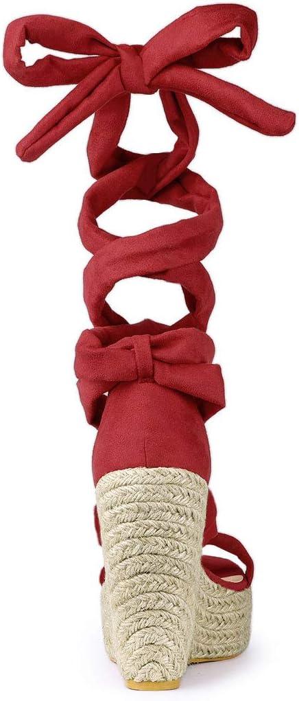 imageAllegra K Womens Espadrilles Platform Sandals Lace Up Open Toe Wedges HeelsRed