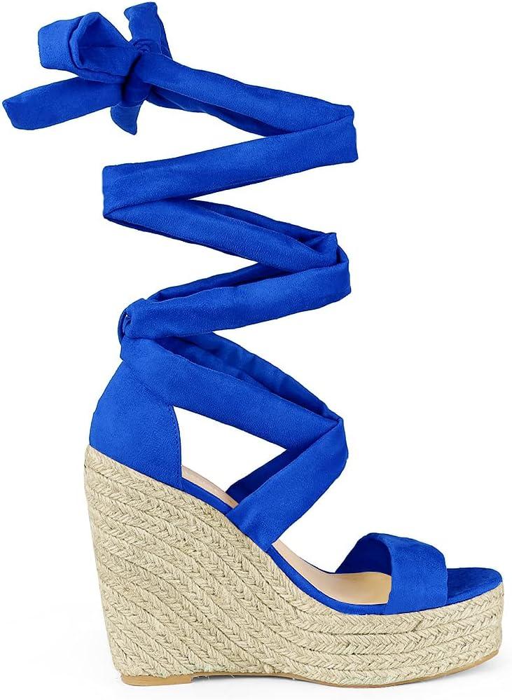 imageAllegra K Womens Espadrilles Platform Sandals Lace Up Open Toe Wedges HeelsRoyal Blue