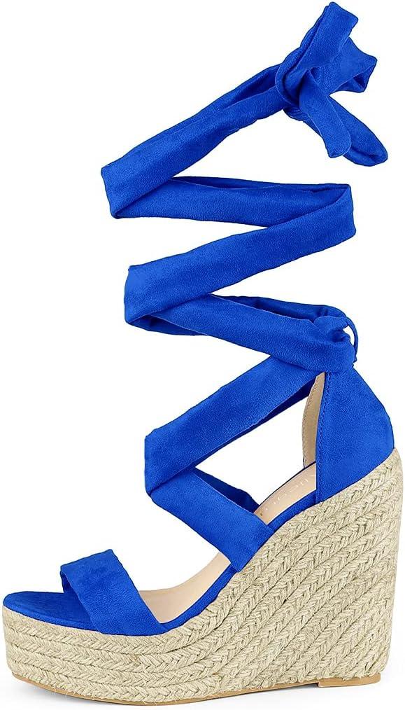 imageAllegra K Womens Espadrilles Platform Sandals Lace Up Open Toe Wedges HeelsRoyal Blue