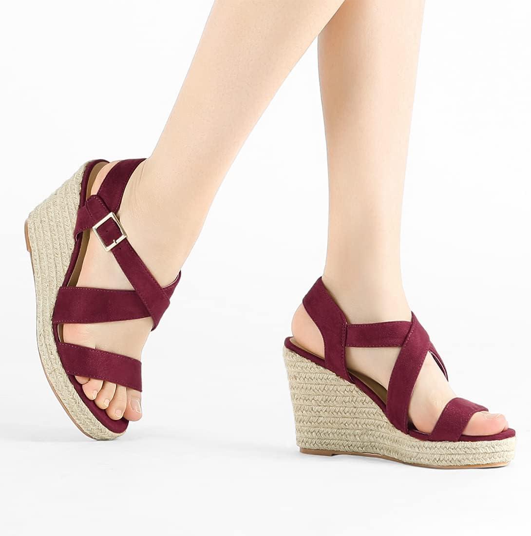 imageAllegra K Womens Espadrilles Platform Slingback Burgundy Wedges Sandals 10 M US