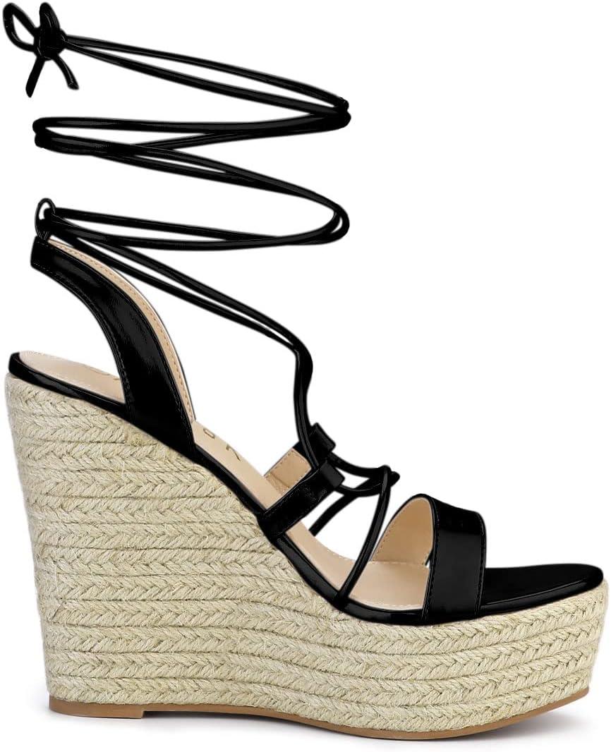 imageAllegra K Womens Espadrilles Platform Wedges Heel Lace Up SandalsBlack