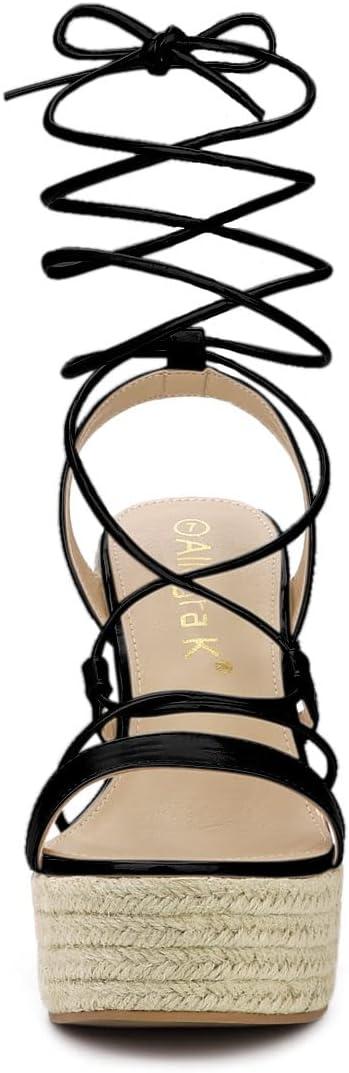 imageAllegra K Womens Espadrilles Platform Wedges Heel Lace Up SandalsBlack
