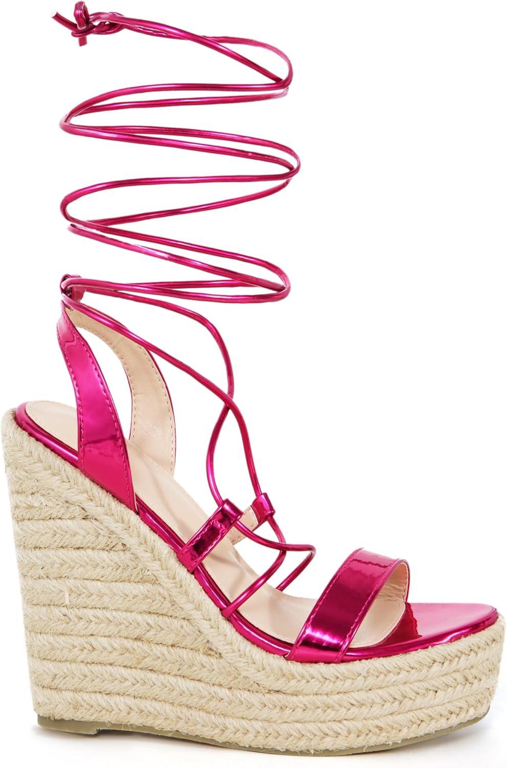 imageAllegra K Womens Espadrilles Platform Wedges Heel Lace Up SandalsHot Pink