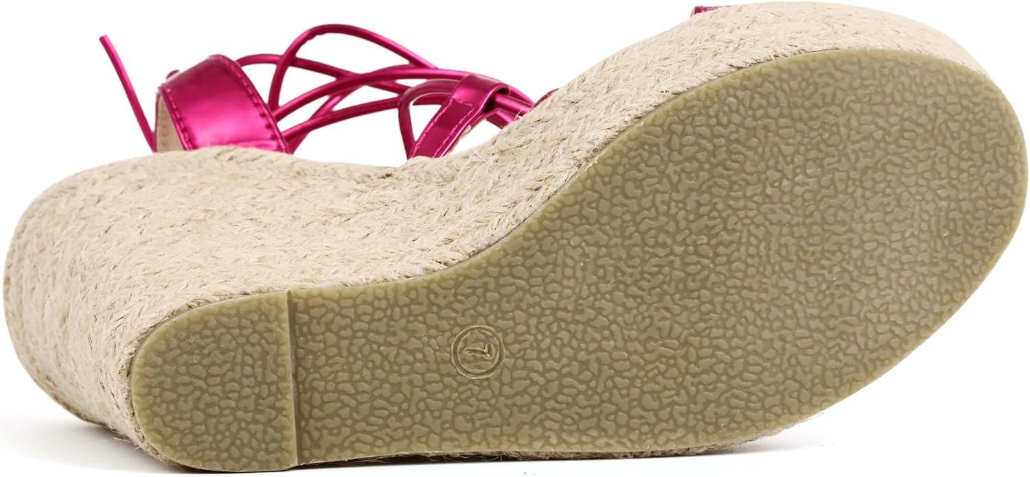 imageAllegra K Womens Espadrilles Platform Wedges Heel Lace Up SandalsHot Pink