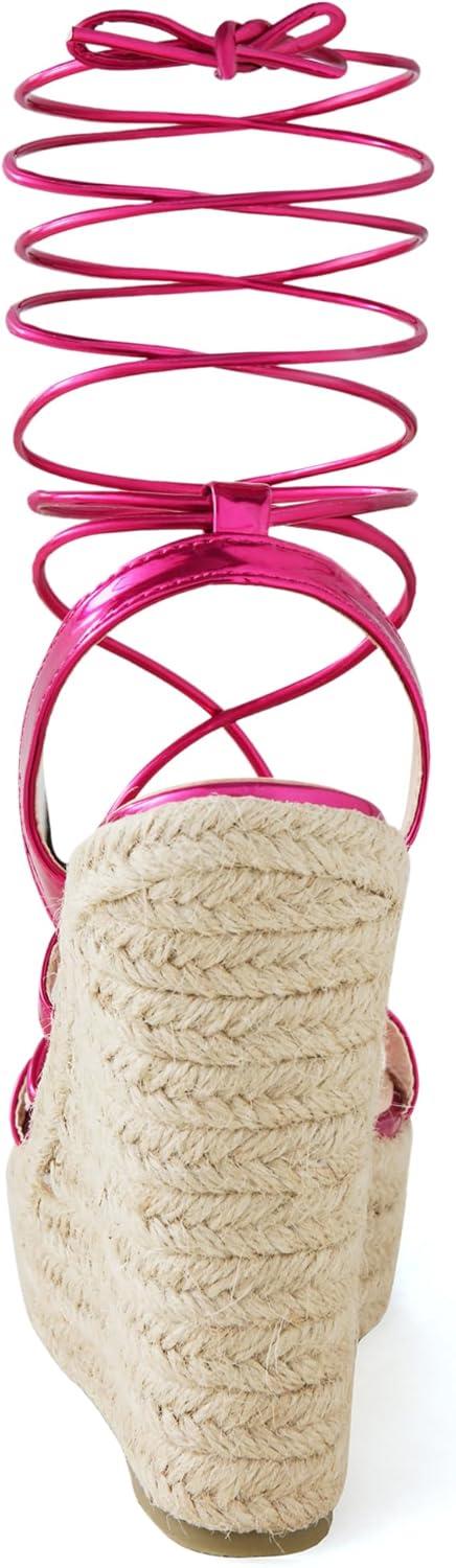 imageAllegra K Womens Espadrilles Platform Wedges Heel Lace Up SandalsHot Pink