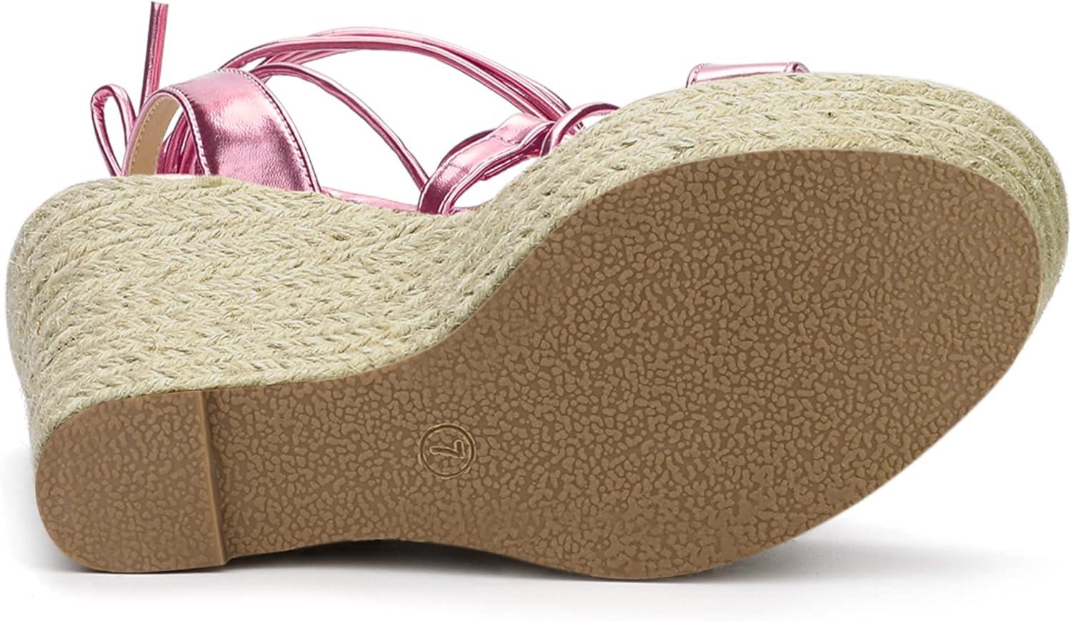 imageAllegra K Womens Espadrilles Platform Wedges Heel Lace Up SandalsPink