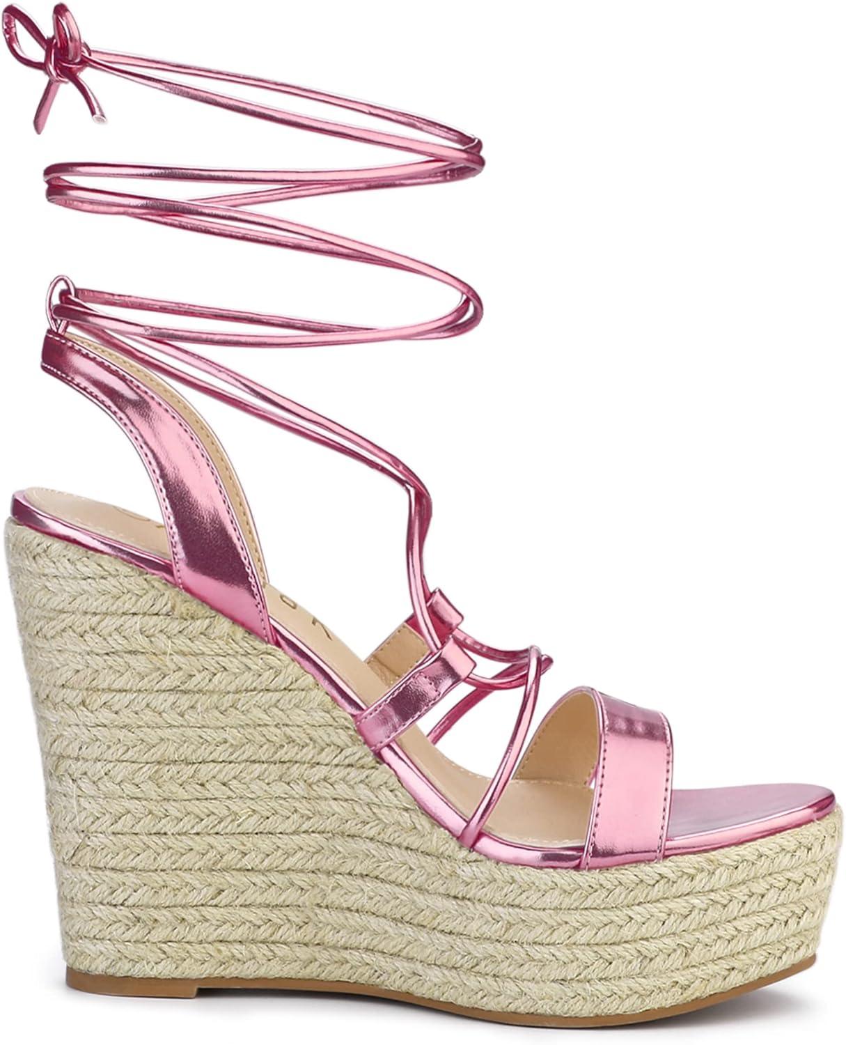 imageAllegra K Womens Espadrilles Platform Wedges Heel Lace Up SandalsPink