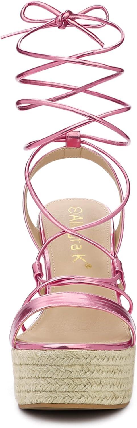 imageAllegra K Womens Espadrilles Platform Wedges Heel Lace Up SandalsPink