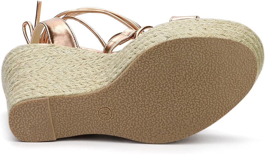 imageAllegra K Womens Espadrilles Platform Wedges Heel Lace Up SandalsRose Gold