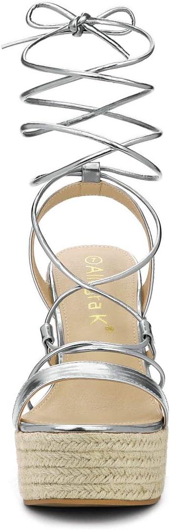 imageAllegra K Womens Espadrilles Platform Wedges Heel Lace Up SandalsSilver