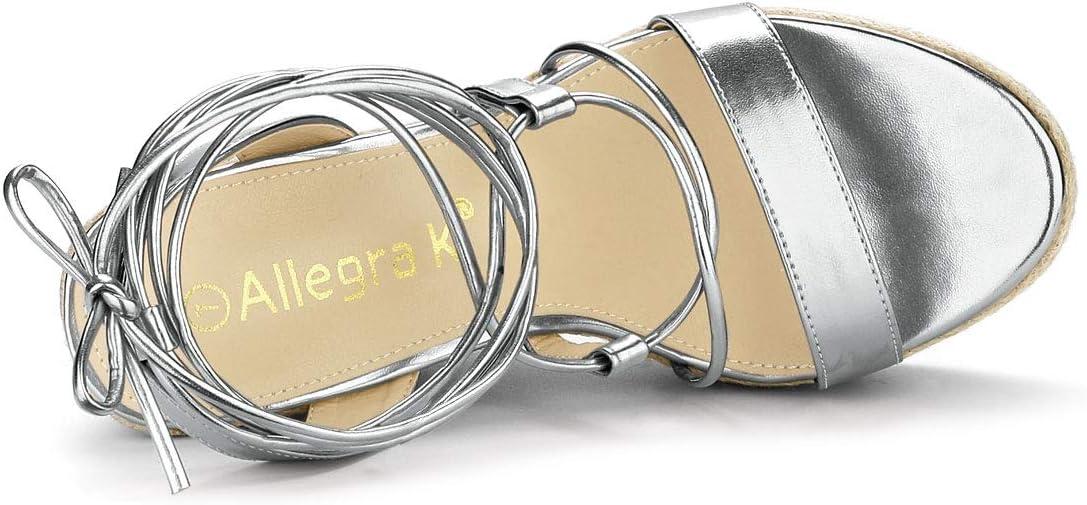 imageAllegra K Womens Espadrilles Platform Wedges Heel Lace Up SandalsSilver