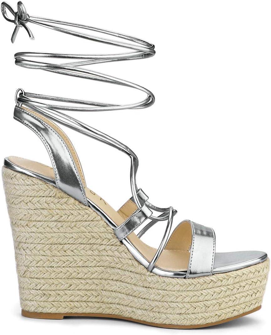 imageAllegra K Womens Espadrilles Platform Wedges Heel Lace Up SandalsSilver