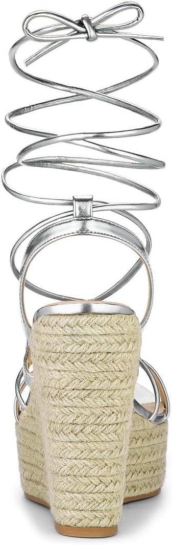 imageAllegra K Womens Espadrilles Platform Wedges Heel Lace Up SandalsSilver