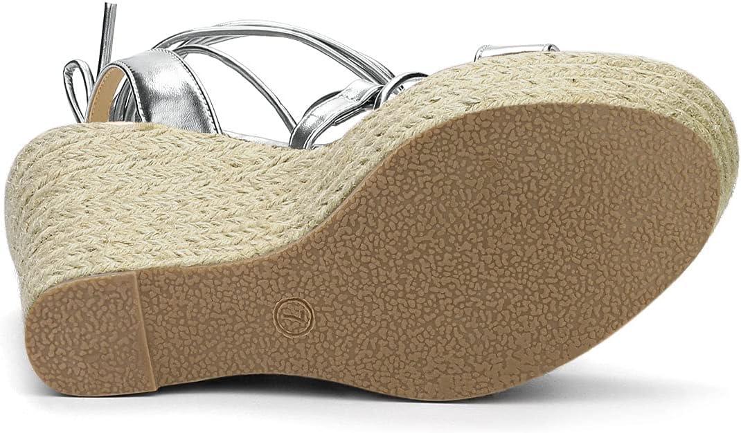 imageAllegra K Womens Espadrilles Platform Wedges Heel Lace Up SandalsSilver