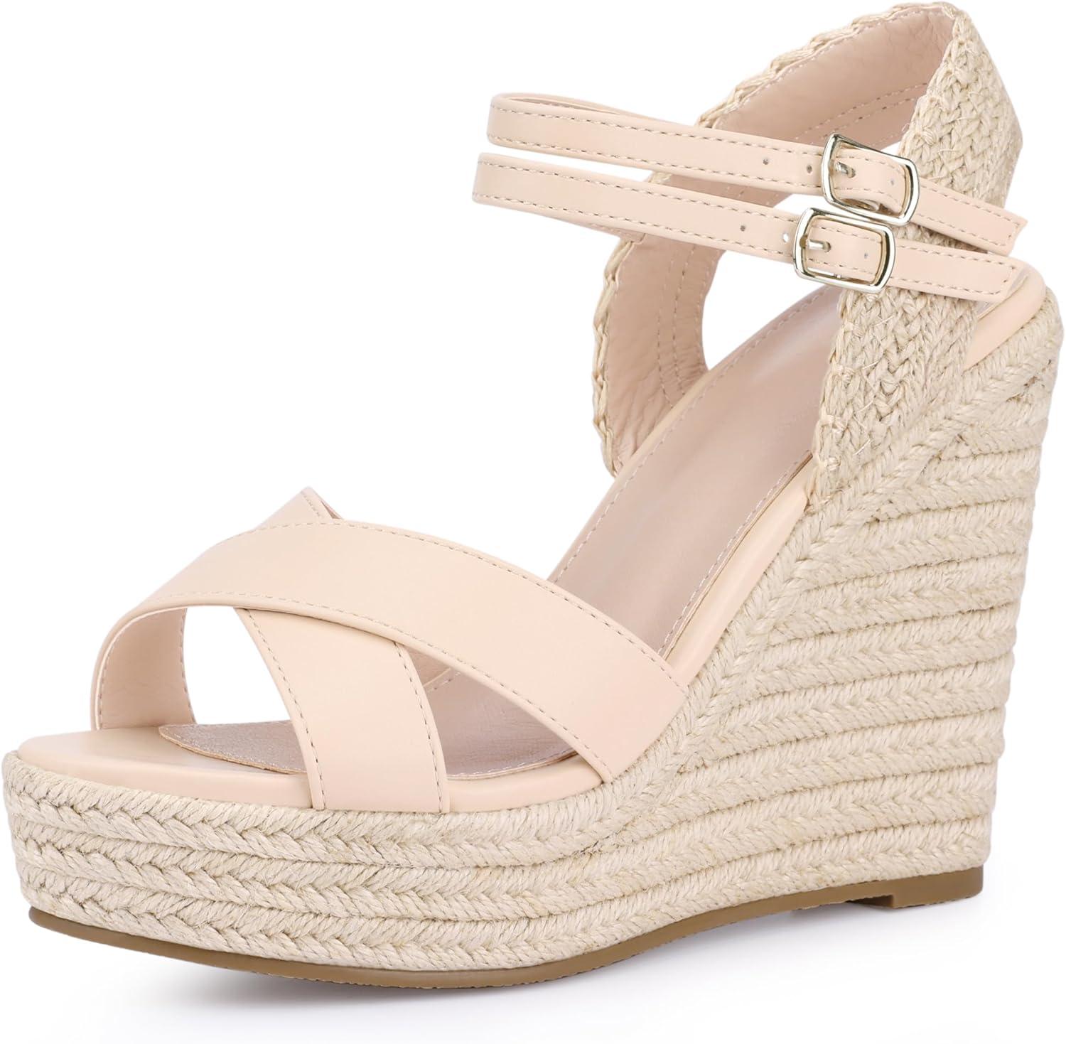 imageAllegra K Womens Espadrilles Platform Wedges Open Toe Wedge Heel SandalsBeige
