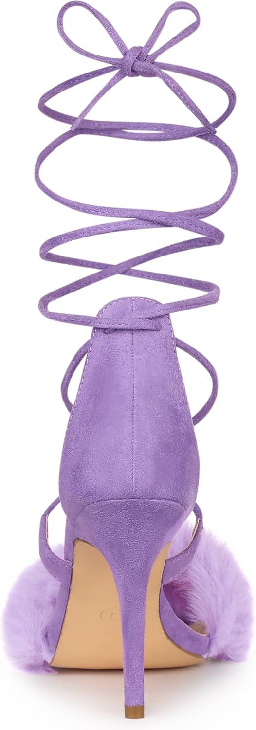 imageAllegra K Womens Faux Fur Stiletto Heel Lace Up Heels SandalsPurple