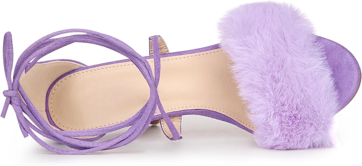 imageAllegra K Womens Faux Fur Stiletto Heel Lace Up Heels SandalsPurple