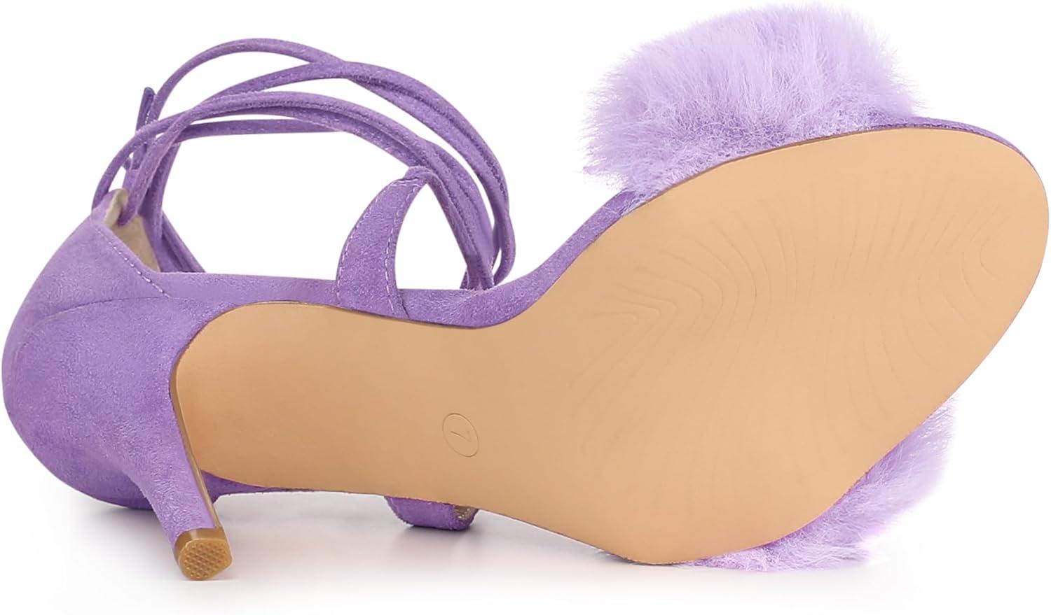 imageAllegra K Womens Faux Fur Stiletto Heel Lace Up Heels SandalsPurple