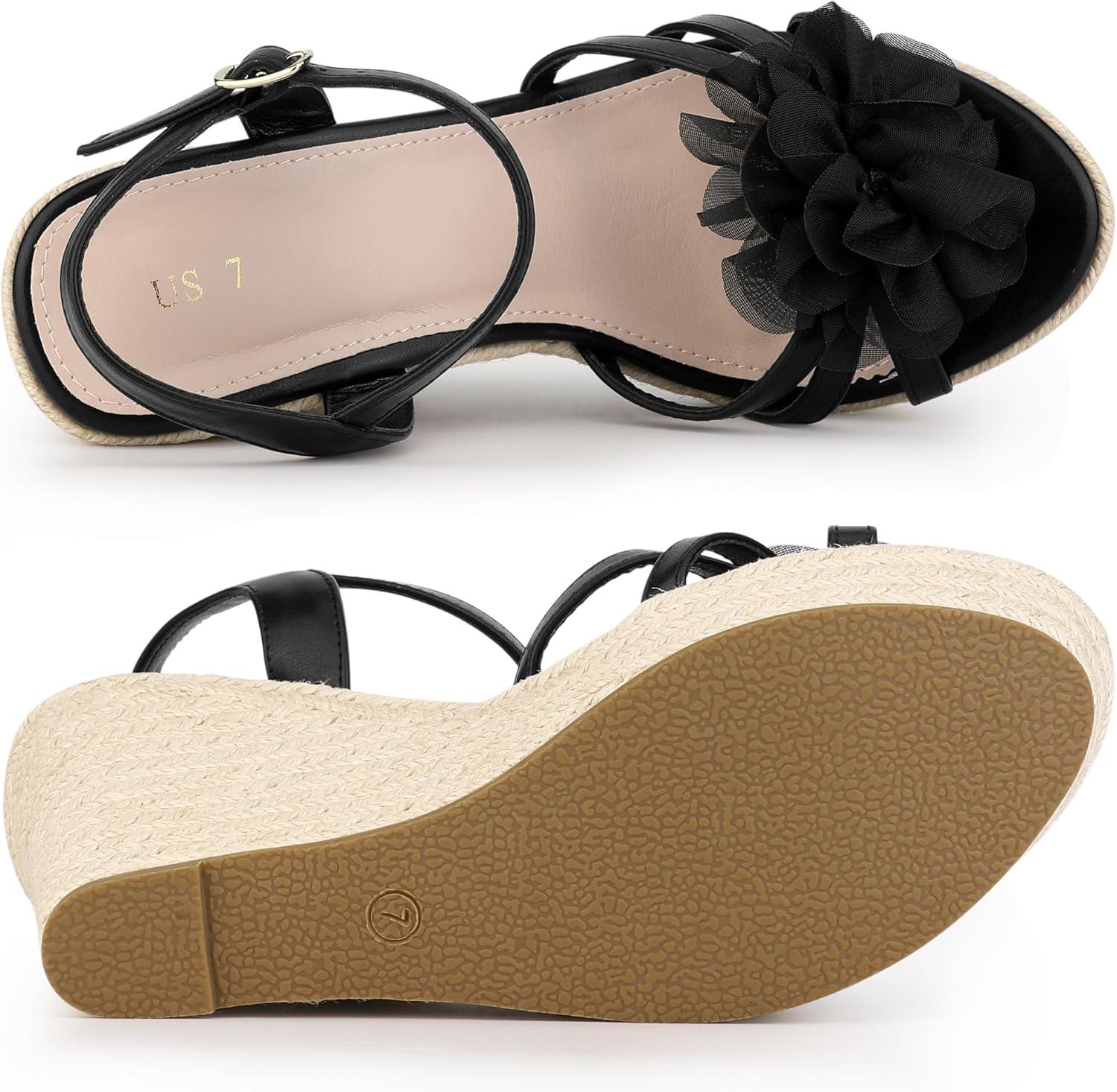 imageAllegra K Womens Flower Platform Espadrilles Wedge Heel SandalsBlack