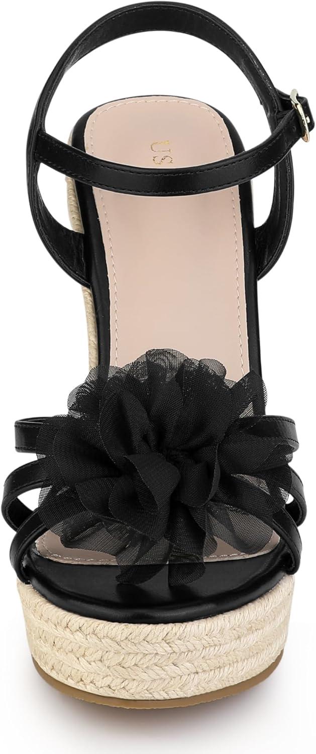imageAllegra K Womens Flower Platform Espadrilles Wedge Heel SandalsBlack