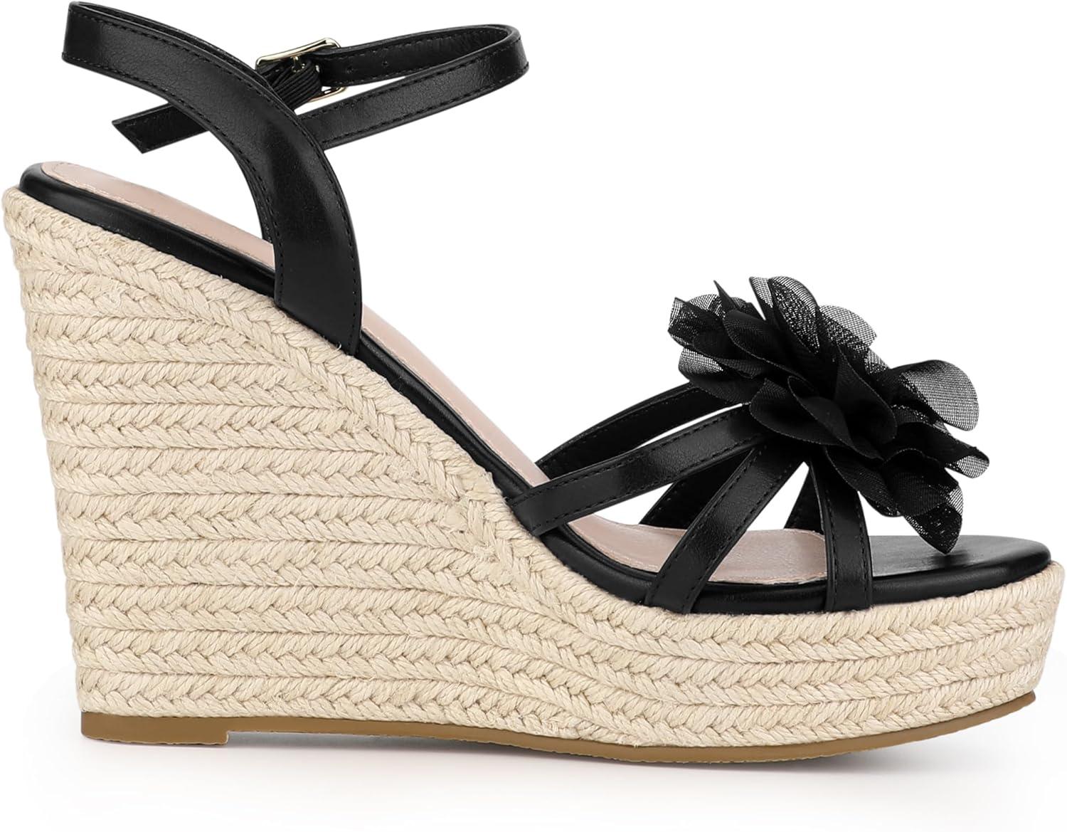imageAllegra K Womens Flower Platform Espadrilles Wedge Heel SandalsBlack