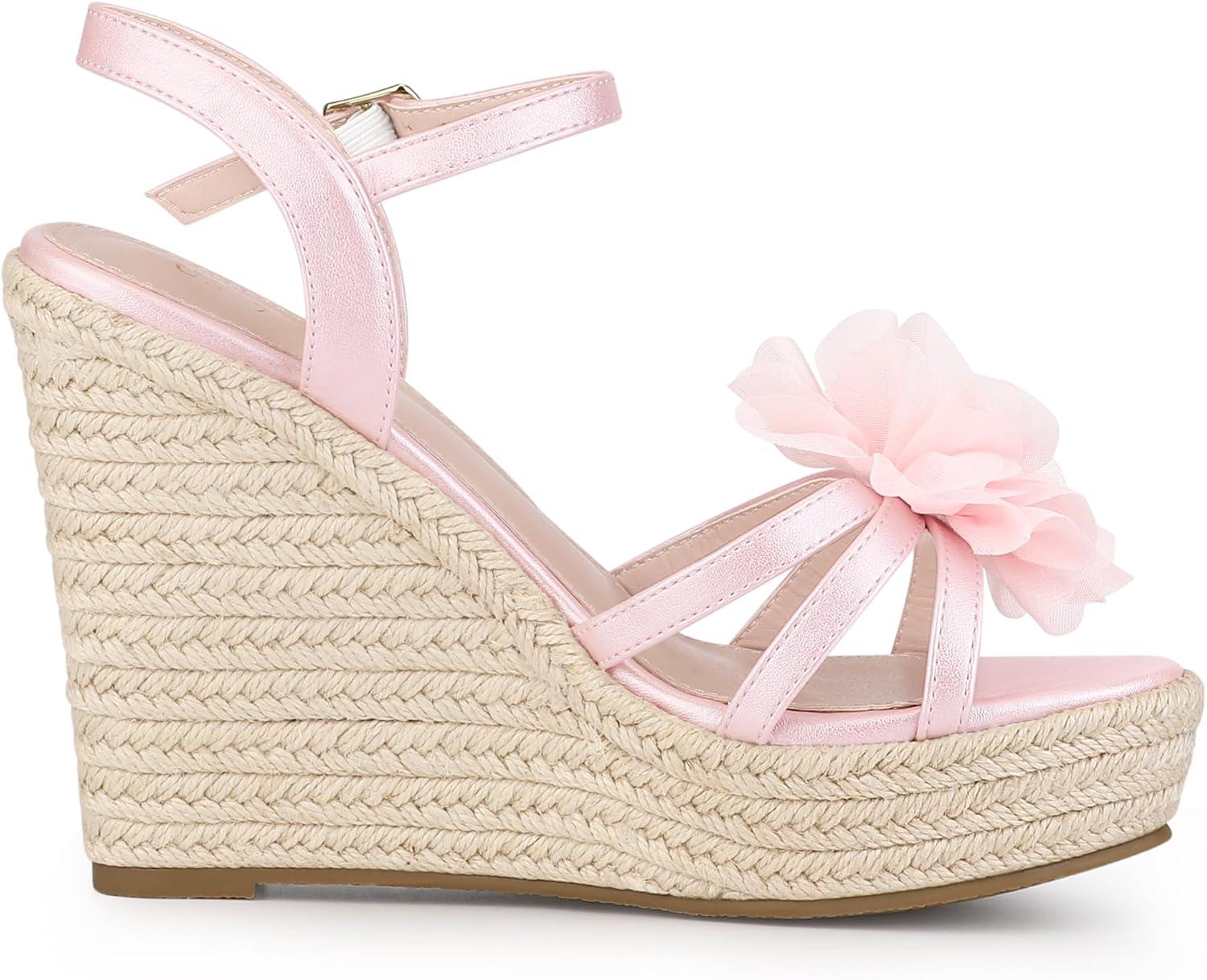 imageAllegra K Womens Flower Platform Espadrilles Wedge Heel SandalsBling Pink
