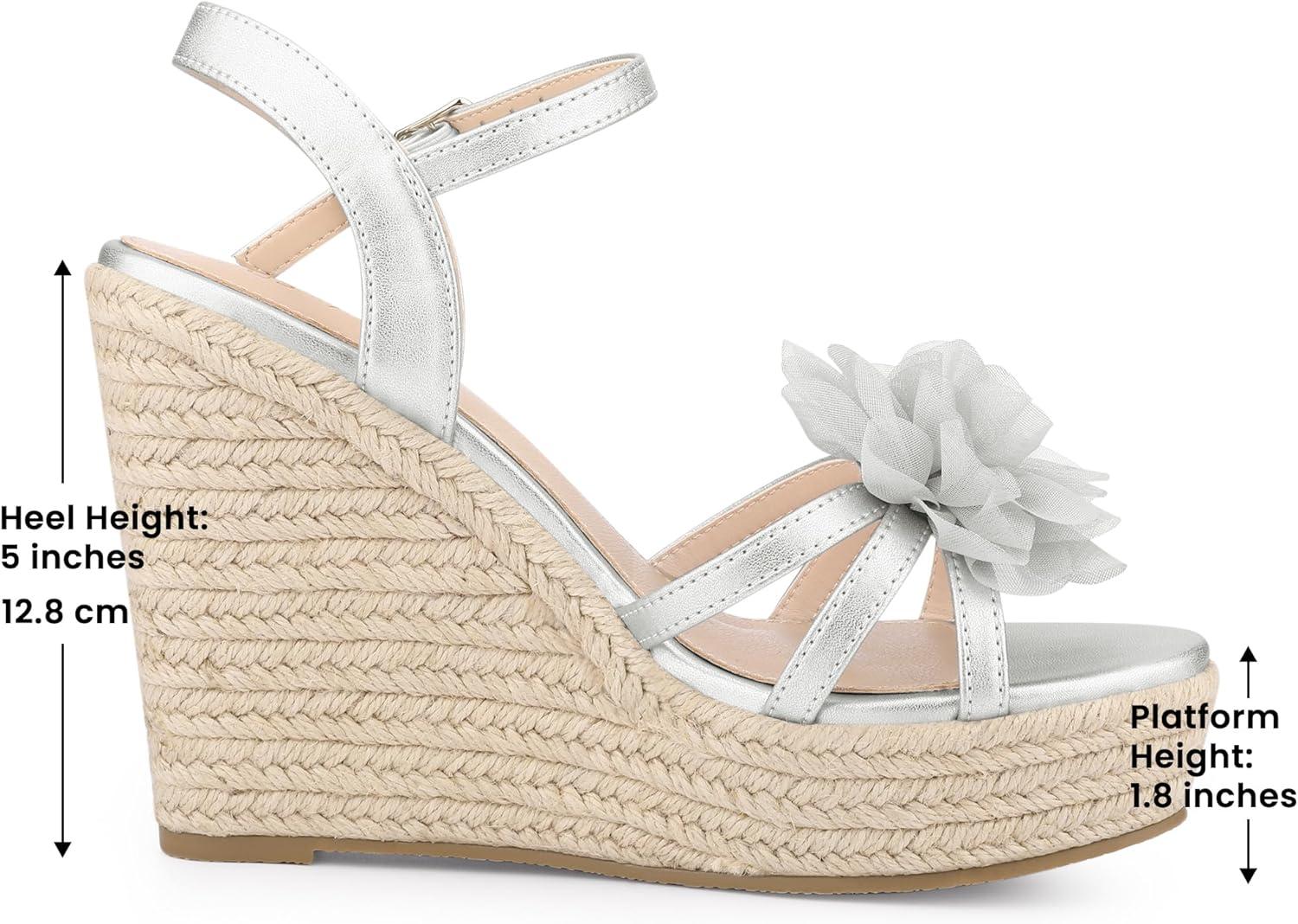 imageAllegra K Womens Flower Platform Espadrilles Wedge Heel SandalsSilver